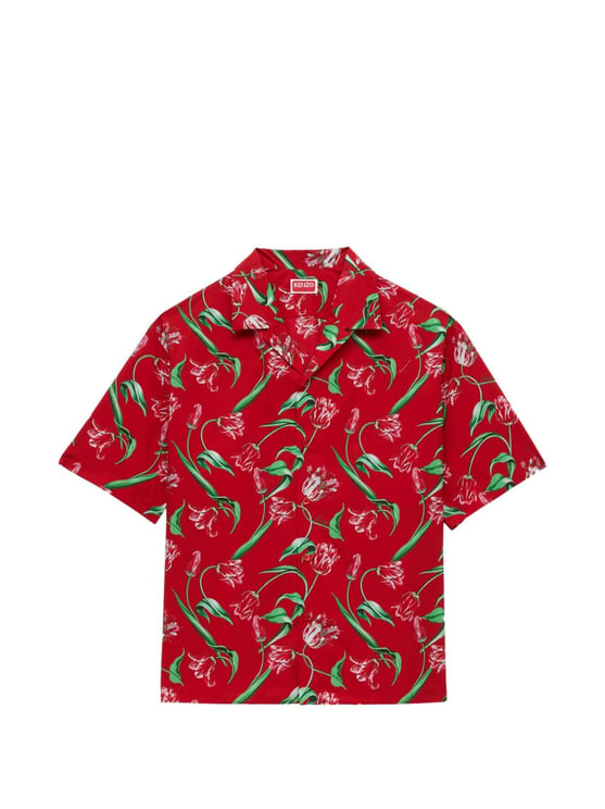 Kenzo Vibrant Red Short-Sleeved Casual Shirt with Floral Pattern