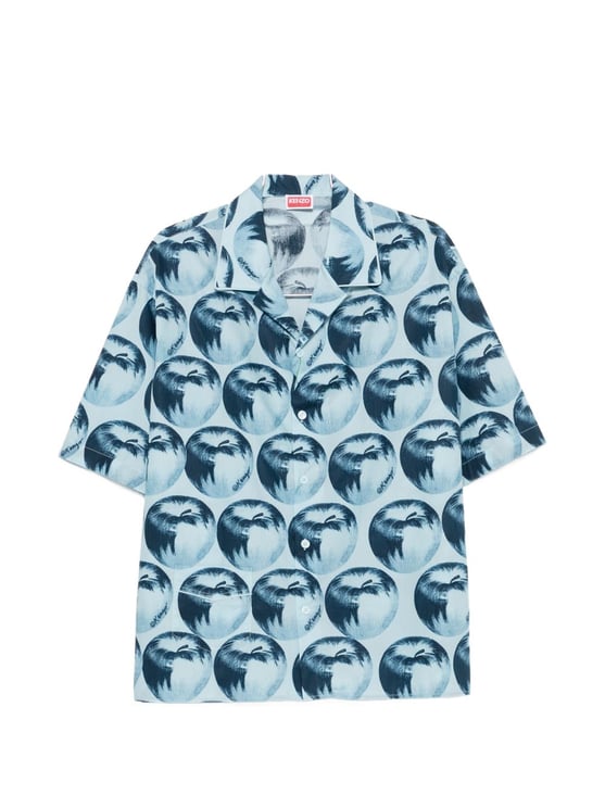 Kenzo Apple Print Short-Sleeved Shirt with Camp Collar