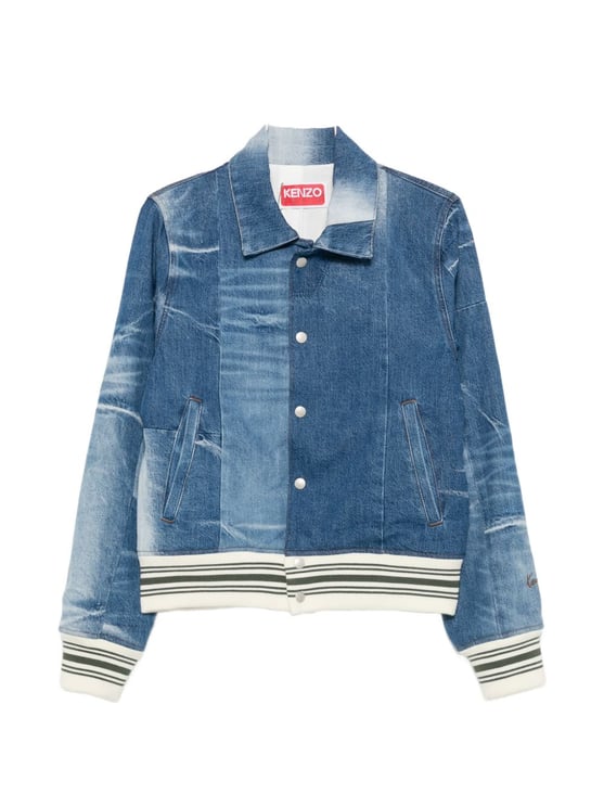 Kenzo Stone Blue Denim Jacket with Classic Collar