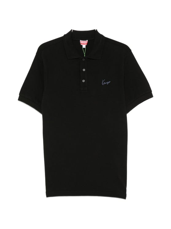 Kenzo Black Cotton Piqué Embroidered Polo