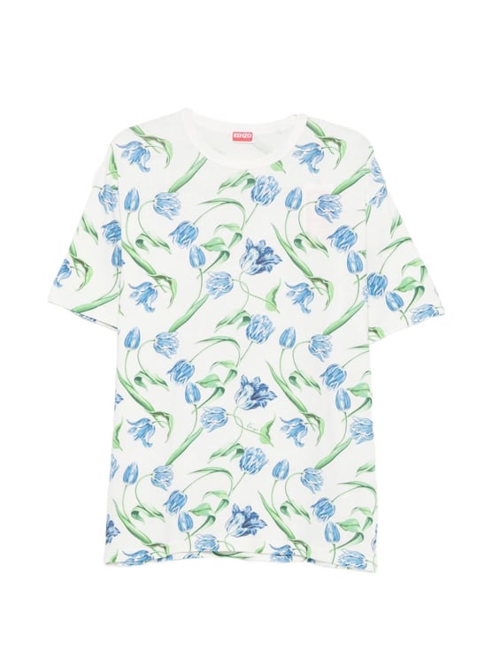 Kenzo Floral Print Crew Neck T-Shirt with Relaxed Fit
