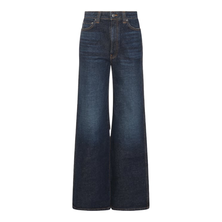 Khaite High-Waisted Wide-Leg Jeans with Contrast Stitching