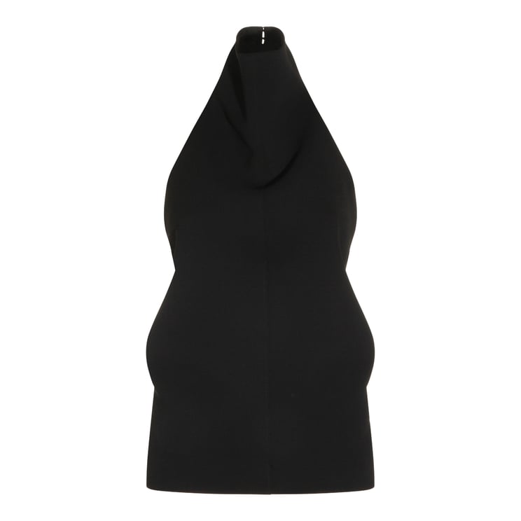 Khaite Sleek Black Top with High Collar and Open Back Detail