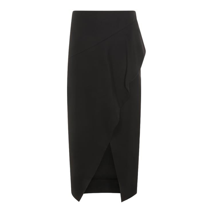 Khaite Asymmetrical Black Midi Skirt with Draped Detail