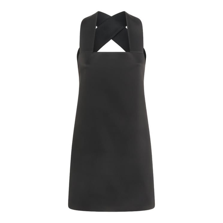 Khaite Mini Black Dress with Cross-Back Detail
