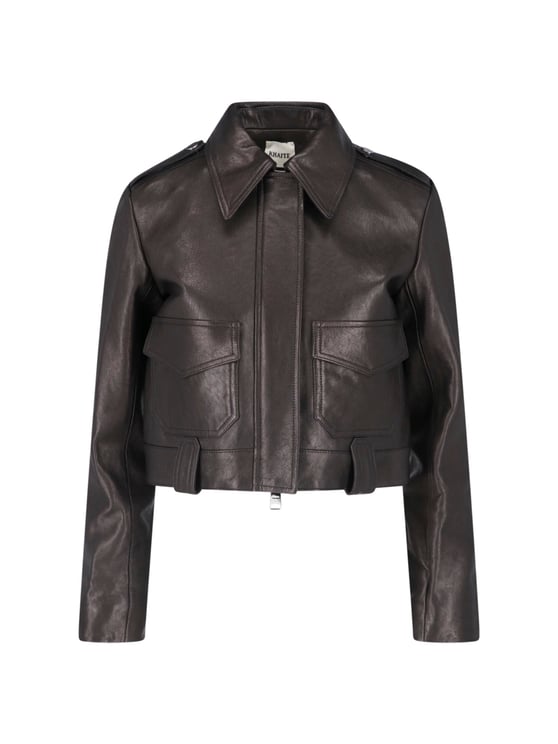 Khaite Cropped Lamb Nappa Leather Jacket with Pointed Collar