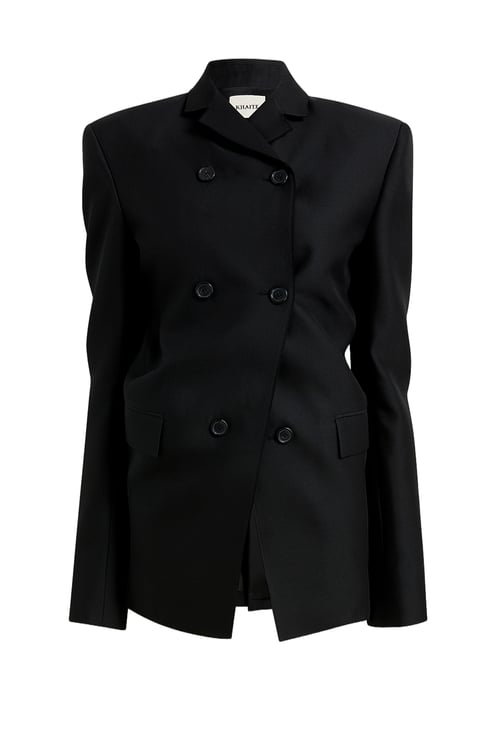 Khaite Black Double-Breasted Wool-Silk Blazer