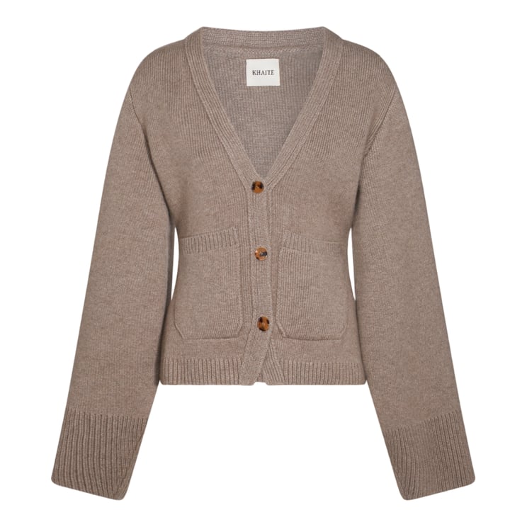 Khaite Ribbed Knit Sweater with Deep V-Neckline and Button Detail
