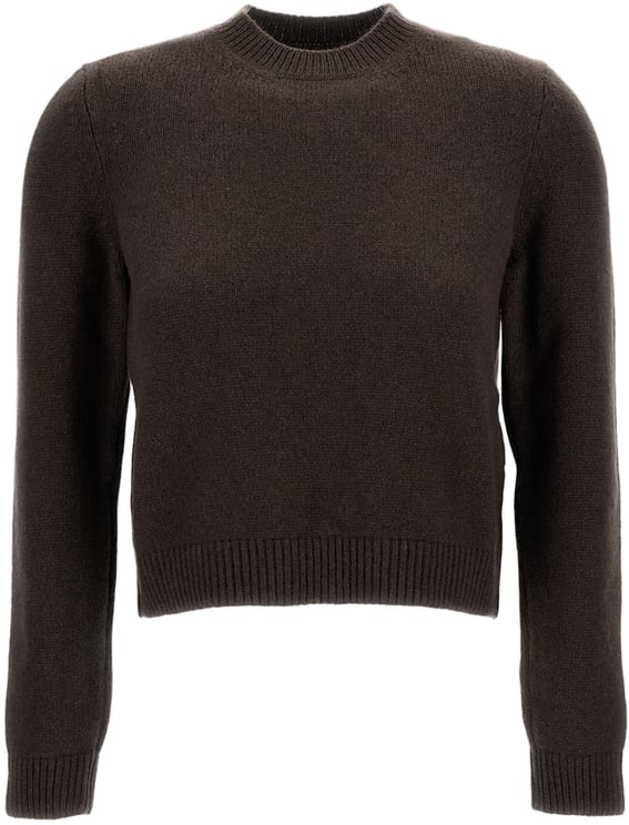 Khaite Crewneck Brown Knit Sweater With Ribbed Trim