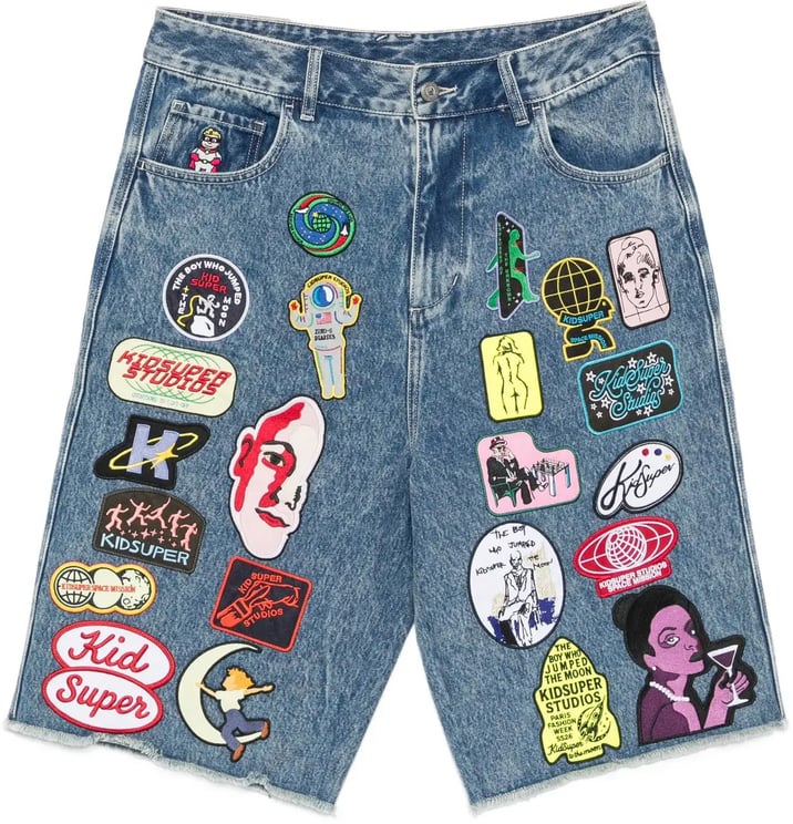 KidSuper Patches Denim Long Short Dark Blue