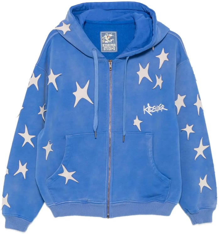KidSuper Stars Patchwork Washed Hoodie Blue