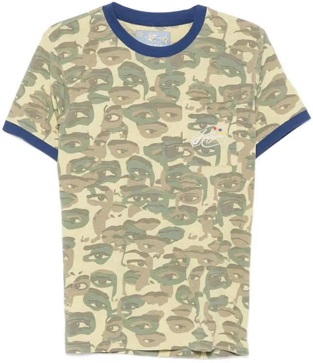 KidSuper Face Camo Short Sleeve Shirt Heavy Wash Blue Rib