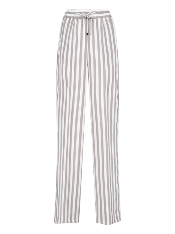 Kiton Beige Wide-Leg Vertical Striped Silk Trousers