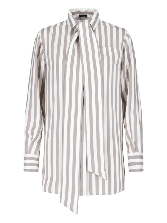 Kiton Beige Silk Striped Classic Collar Shirt