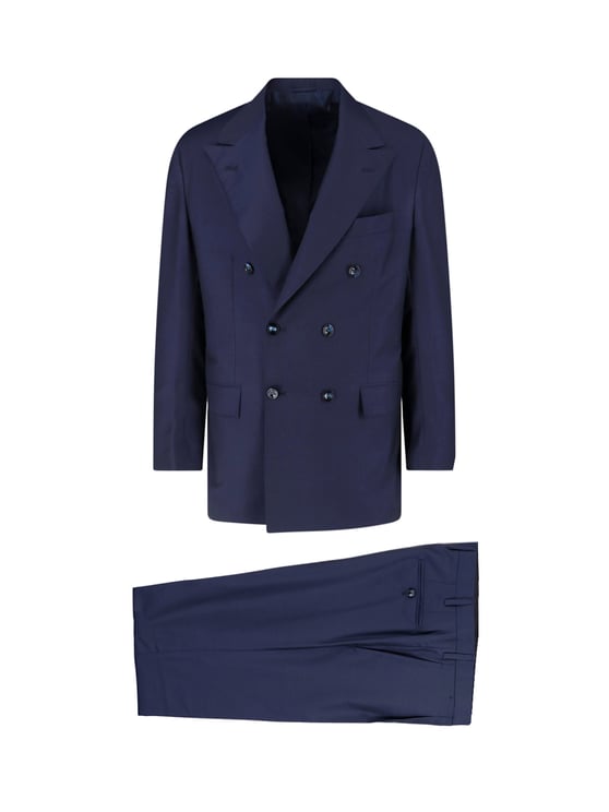 Kiton Navy Double-Breasted Peaked Lapel Wool Suit