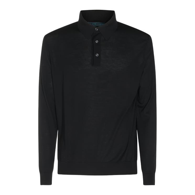 Kiton Long Sleeve Polo Collar Sweater with Ribbed Cuffs