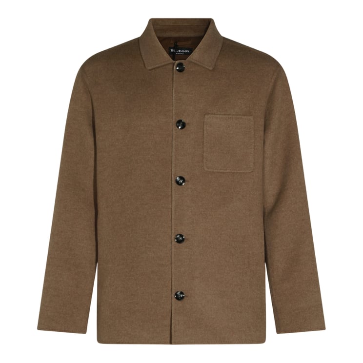 Kiton Brown Jacket With Classic Collar And Round Hem
