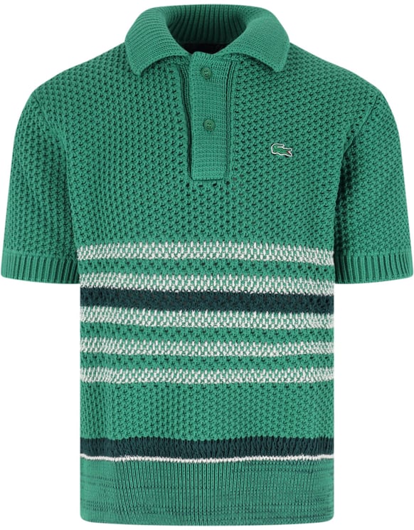 Lacoste Green Knitted Multicolor Stripe Polo Shirt