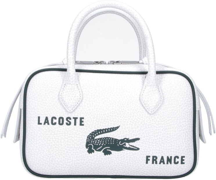 Lacoste White Rectangular Textured Leather Logo Bag