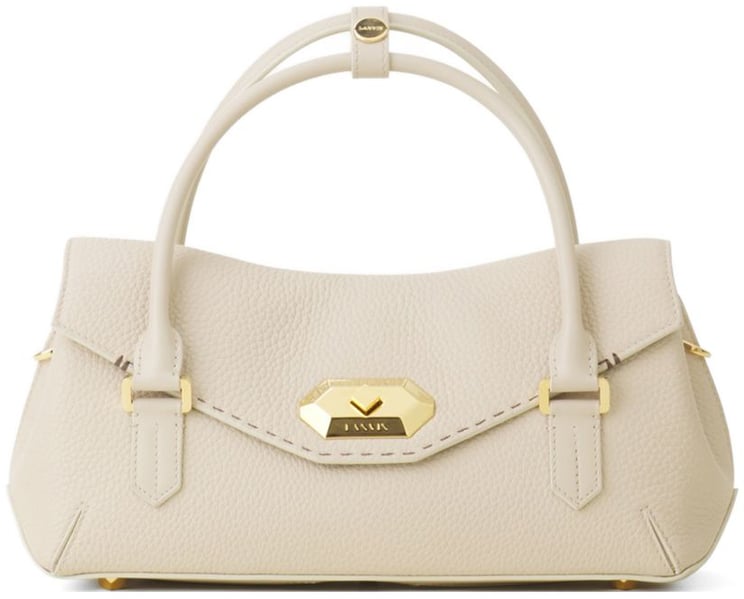 Lanvin Beige Topstitched Geometric Clasp Top Bag