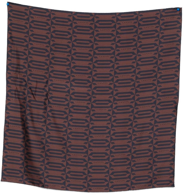 Lanvin Silk Scarf with Geometric Logo Pattern in Rich Brown