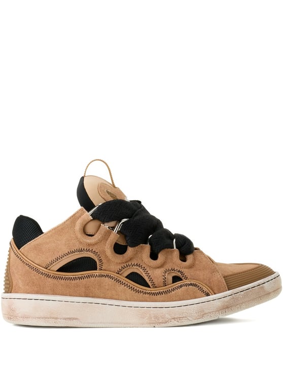 Lanvin Brown Curb Sneakers Suede Mesh Sneakers