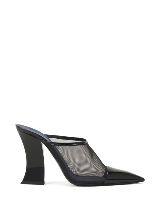 Lanvin Black Pointed Toe Mesh Geometric Sandals