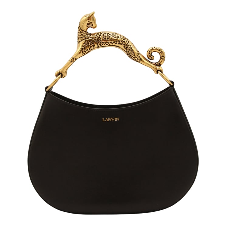 Lanvin Black Handbag with Gold-tone Leopard Handle