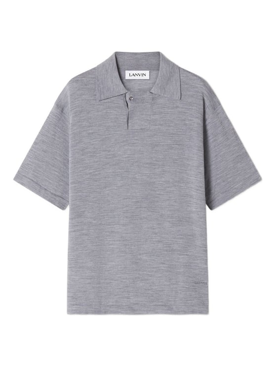 Lanvin Grey Short Sleeve Polo Shirt with Button Detail