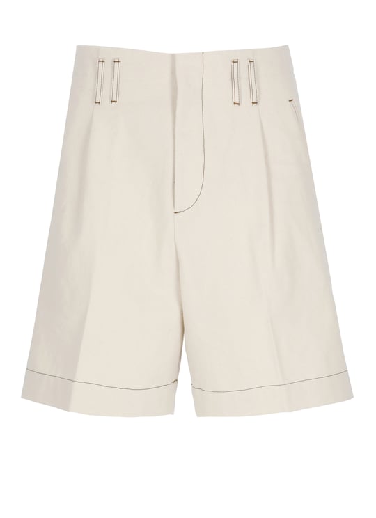 Lanvin Ivory Cotton Hook-Fastening Denim Shorts