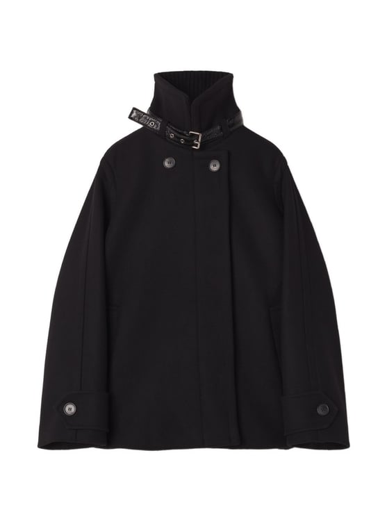 Lanvin Structured Short Coat with Ribbed Collar and Buckle Detail