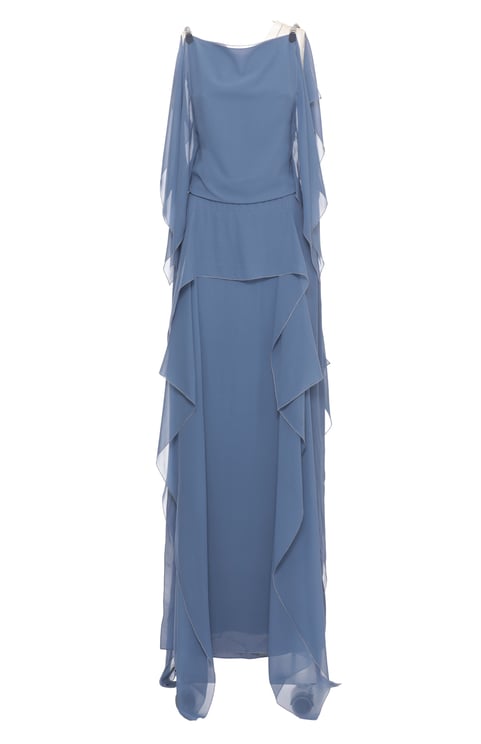 Lanvin Draped Silk Evening Dress With Metal Shoulder Straps