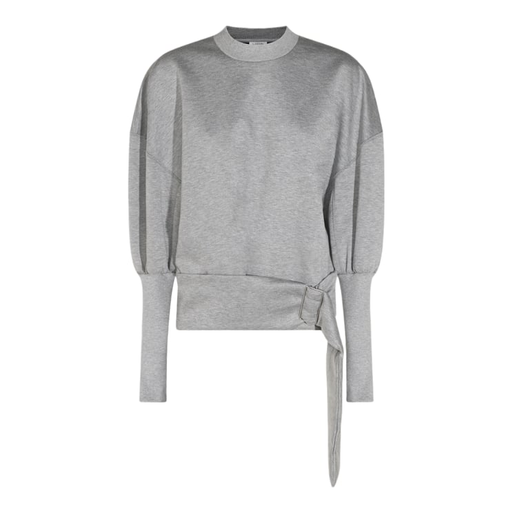 Lanvin Heather Grey Sweatshirt With Structured Wrap Detail And Ribbed Accents