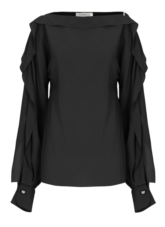 Lanvin Black Haut Silk Volant Long-Sleeved Top