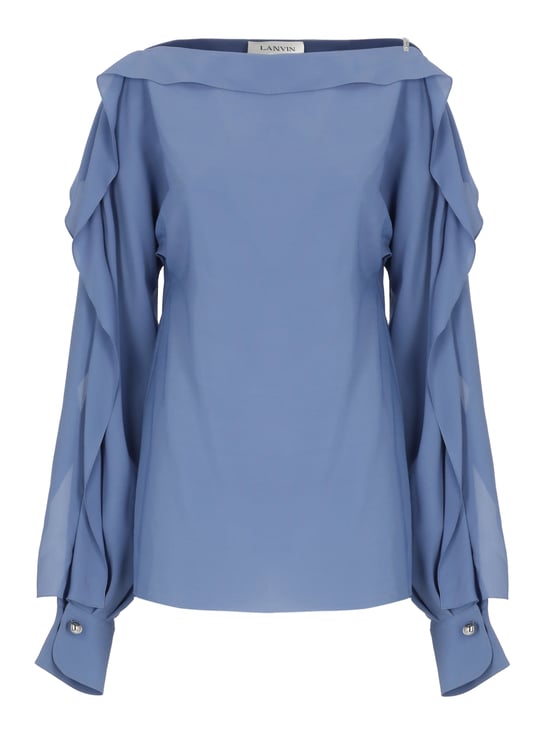 Lanvin Blue Haut Volant Long Sleeve Top