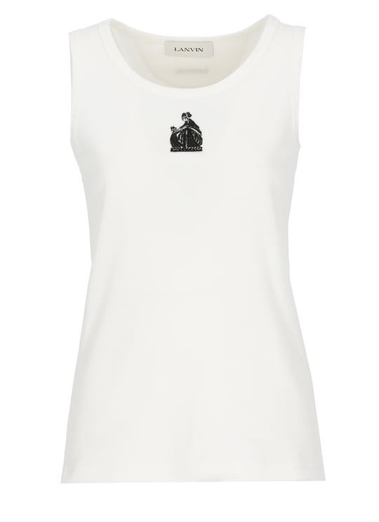 Lanvin White Embellished Sleeveless Tank Top