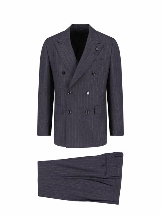 Lardini Double-Breasted Virgin Wool Suit With Pinstripe Design