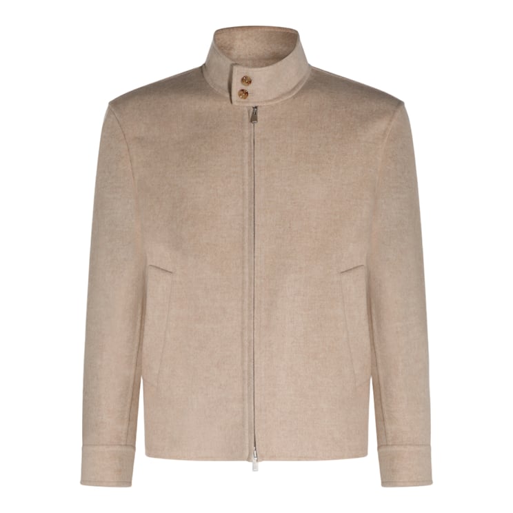 Lardini Minimalist Beige Jacket with High Stand Collar