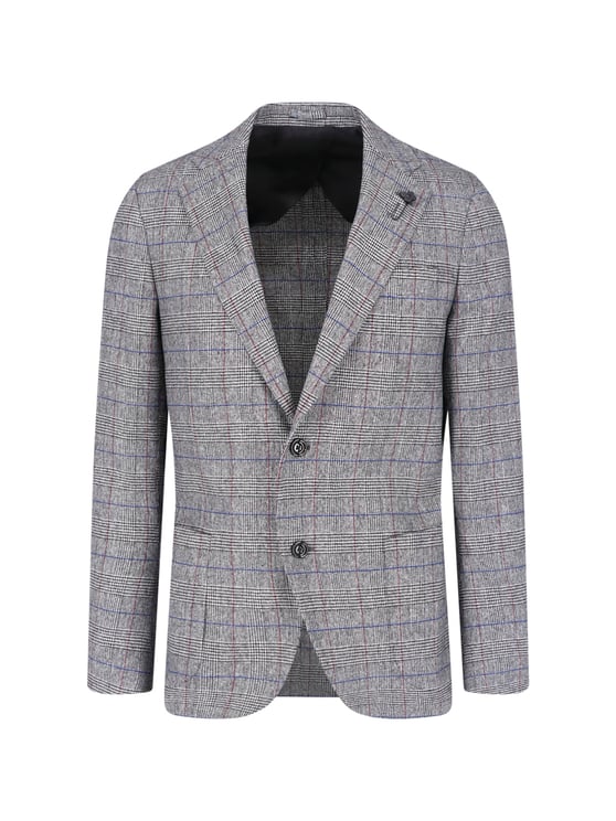 Lardini Grey Virgin Wool-Blend Pattern Blazer