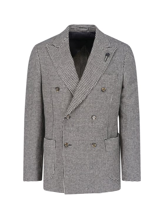 Lardini Grey Wool-Blend Pied De Poule Blazer