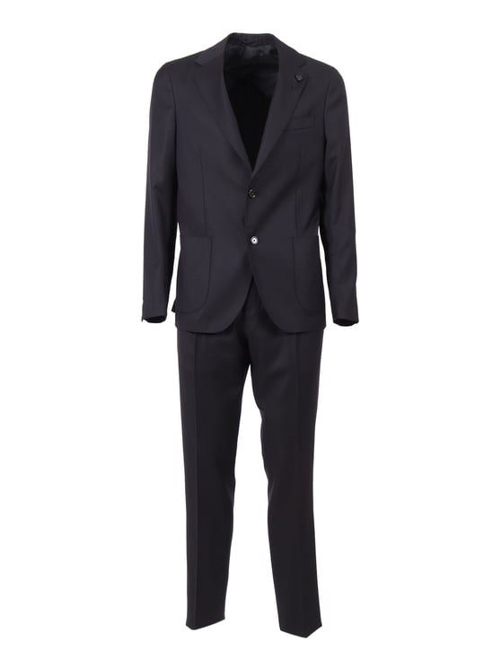 Lardini Tailored Black Suit with Notch Lapels and Tapered Fit