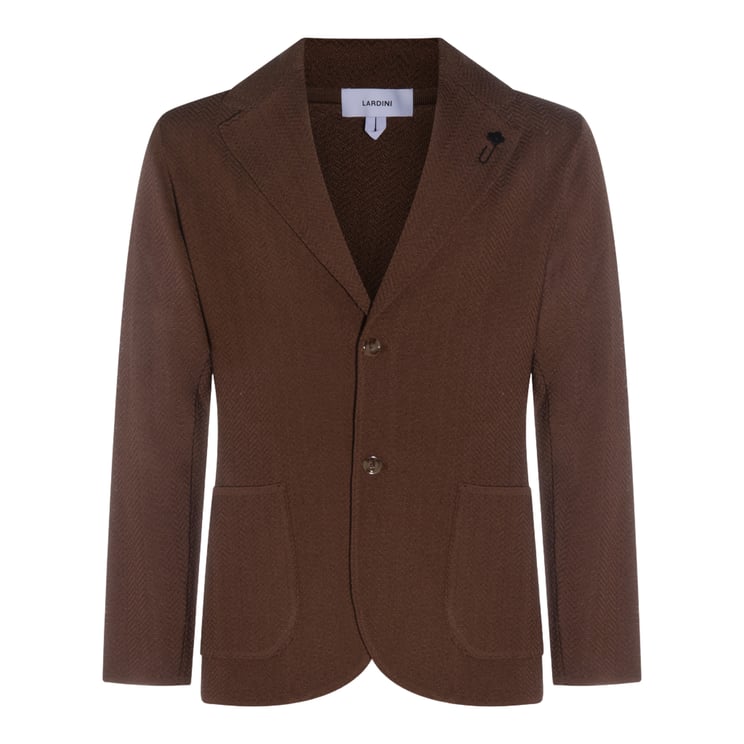Lardini Textured Brown Blazer With Classic Two-Button Closure