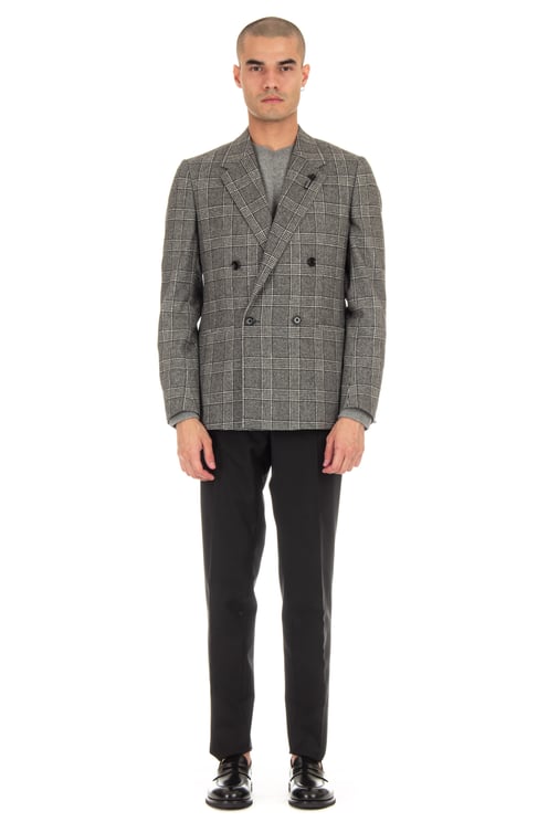 Lardini Double-Breasted Check Wool-Cashmere Jacket