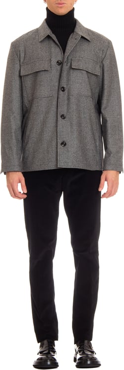 Lardini Refined Grey Wool-Cashmere Overshirt with Exclusive Pattern