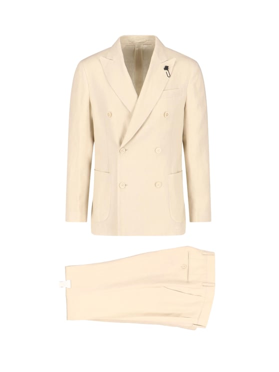 Lardini Cream Tailored Double-Breasted Linen Suit