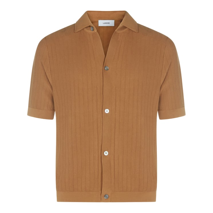 Lardini Short-Sleeve Ribbed Knit Shirt with Button-Down Front