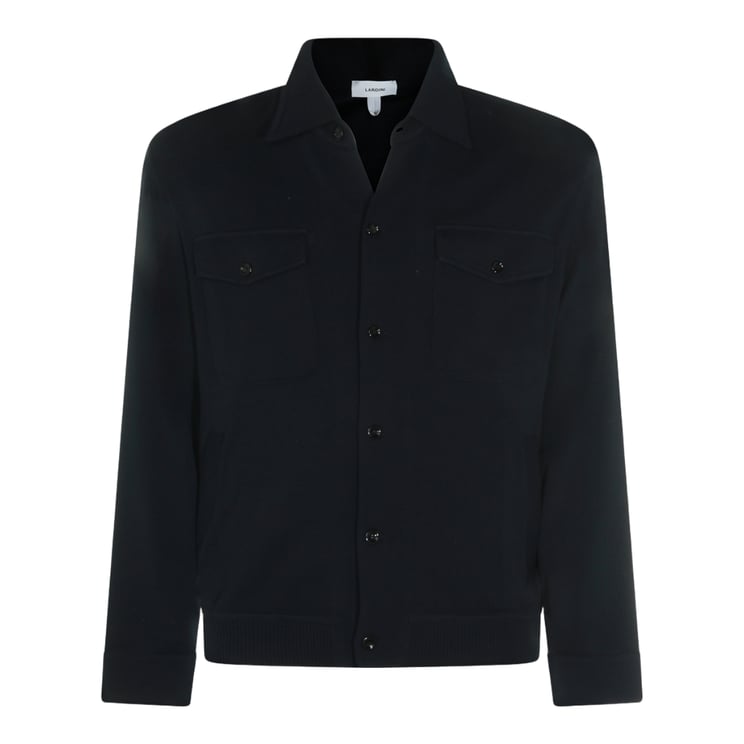 Lardini Black Button-Up Jacket With Chest Pockets And Ribbed Cuffs