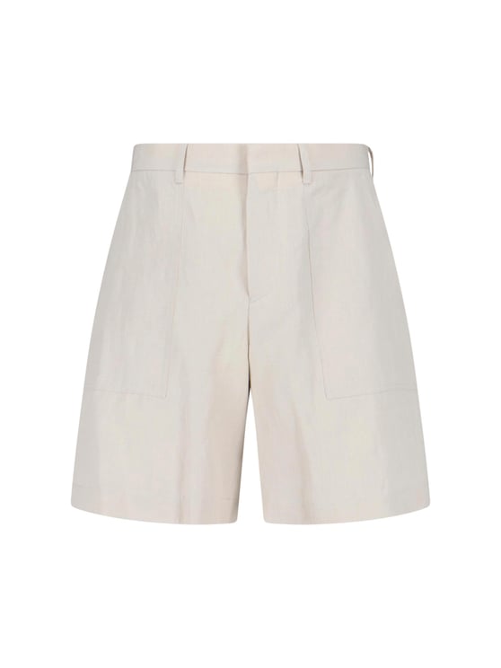 Lardini Cream Linen-Cotton Blend Tailored Shorts