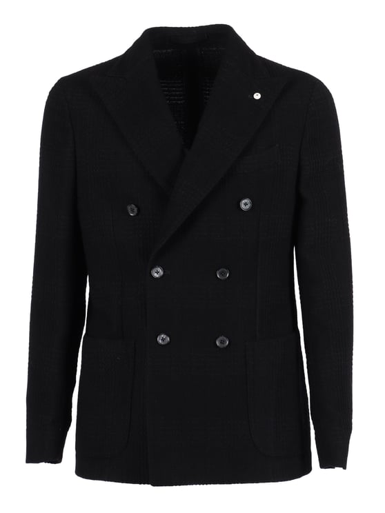 L.B.M 1911 Black Double Breasted Checkered Jacket