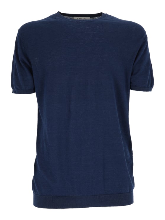 L.B.M 1911 Blue Linen Cotton Crew Top
